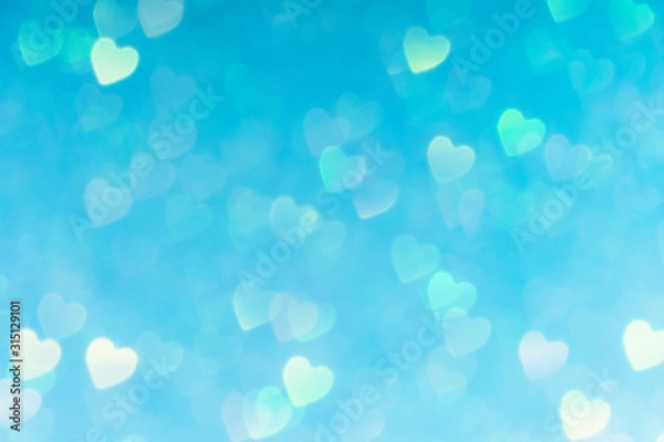 Obraz blue valentines day background with hearts bokeh, love concept wallpaper