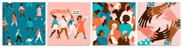 Obraz Zestaw ilustracji wektorowych. 8 marca, Międzynarodowy Dzień Kobiet. Projekt koncepcyjny feminizmu. Szablony wektorowe dla kart, plakatów, ulotek i innych użytkowników.