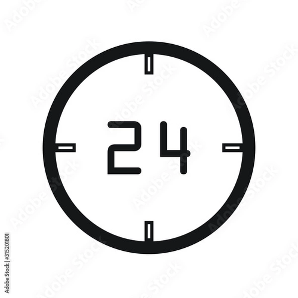 Fototapeta Clock with sign 24 hours isolated on white background. Vector illustration