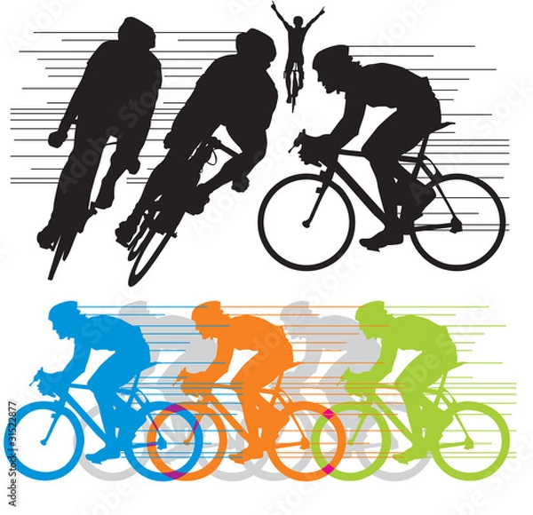 Fototapeta set vector silhouettes cyclists