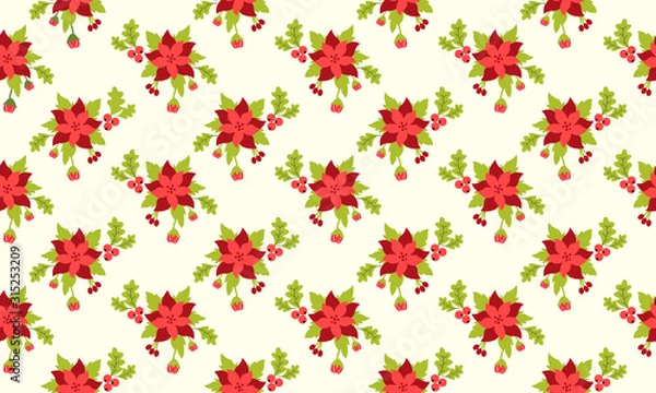 Fototapeta Leaf and flower style element template, elegant Christmas floral pattern background.