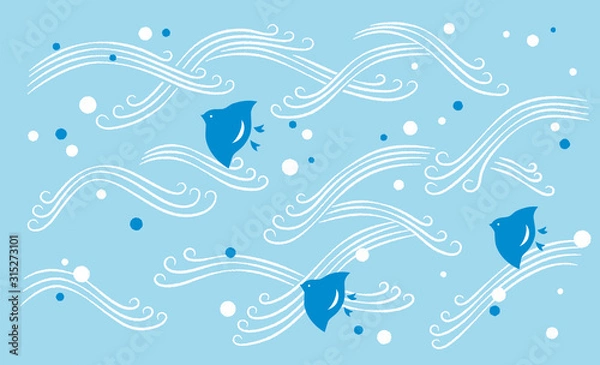 Fototapeta 波と浜千鳥の和柄