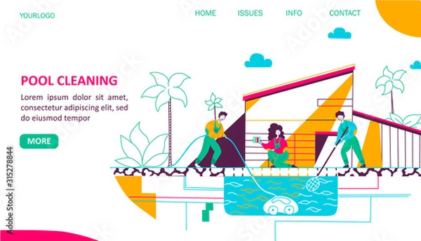Fototapeta Pool cleaning landing page flat vector template