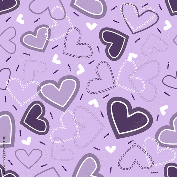 Fototapeta seamless pattern background with  monochrome violet heart and confetti glitter