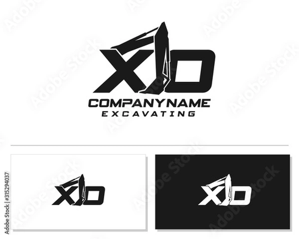 Fototapeta Initial X O XO excavator logo concept vector with arm excavator template vector.