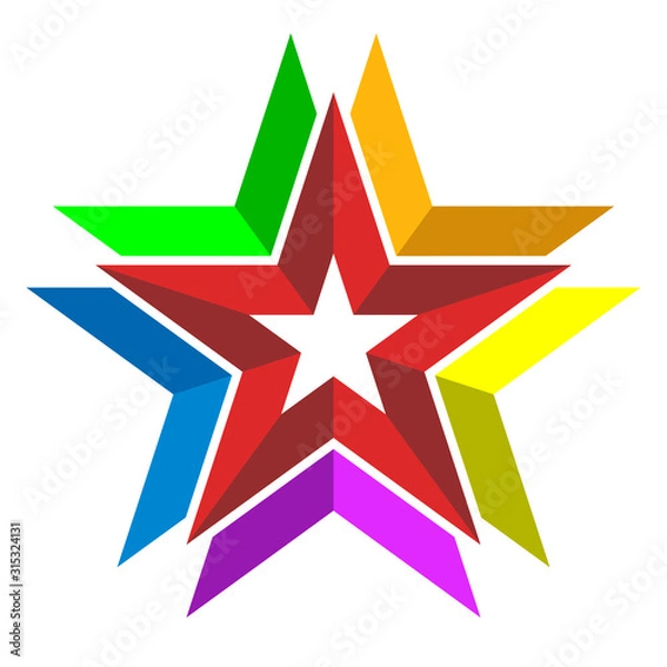 Obraz Multicolor 3d star symbol or icon. Geometric style.