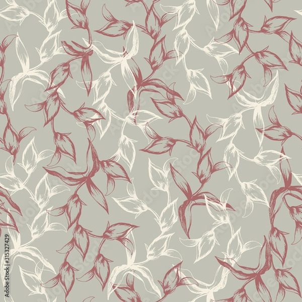 Obraz Seamless textile background from contour plants. Vector endless pattern for fabric, carpets, wallpaper on the wall and tiles.