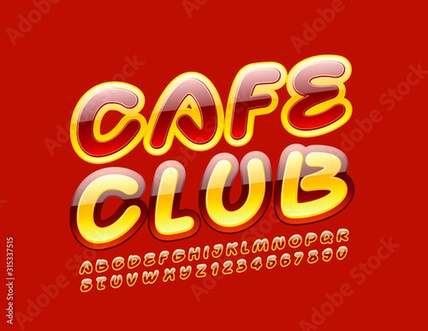 Fototapeta Vector bright Logo Cafe Club. Colorful Glossy Font. Stylish Alphabet Letters and Numbers.