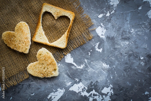 Obraz heart shaped bread, tosts. Valentine's background