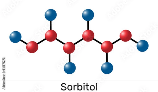 Fototapeta Sorbitol, glucitol molecule. It is polyhydric alcohol with a sweet taste.