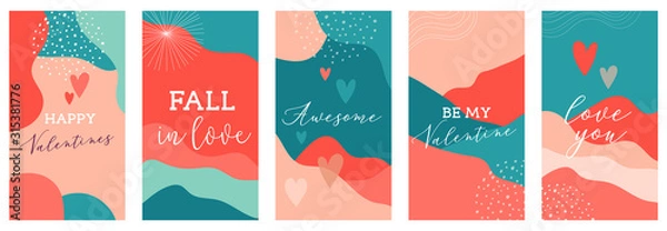 Fototapeta Vector set of Valentines day abstract backgrounds with copy space for text - banners, posters, cover design templates, social media stories wallpapers. Vector design