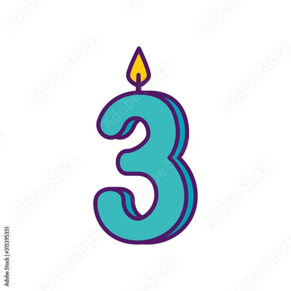 Fototapeta Three candle design, Happy birthday card celebration decoration surprise party anniversay and invitation theme Vector illustration