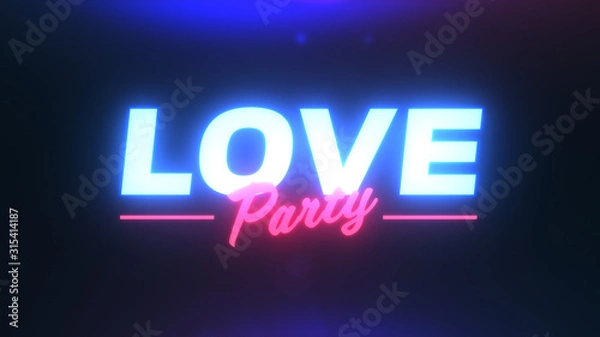 Fototapeta Happy Valentines Day Party Neon sign. neon text Love party cyberpunk sign on black background. Design element for Happy Valentine's Day event concept.