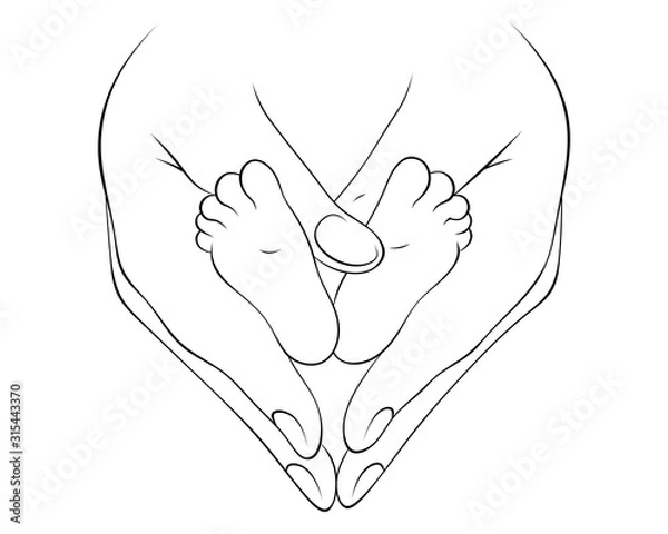 Obraz An adult holds children's feet in his hands