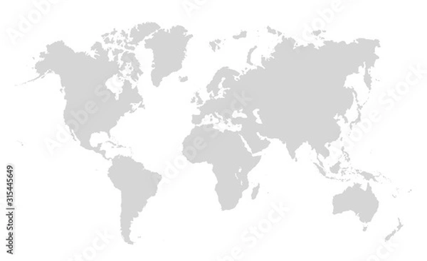 Obraz Mapa świata na białym tle. Szablon mapy świata z kontynentami, Ameryką Północną i Południową, Europą i Azją, Afryką i Australią