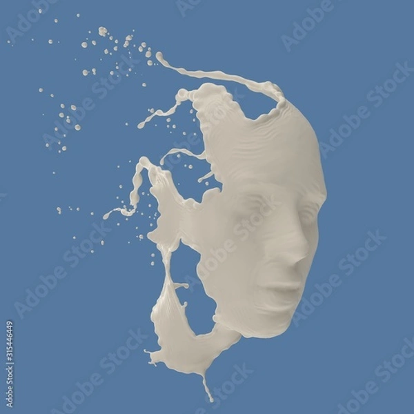 Fototapeta Simple milky splash face illustration on blue background 3d render