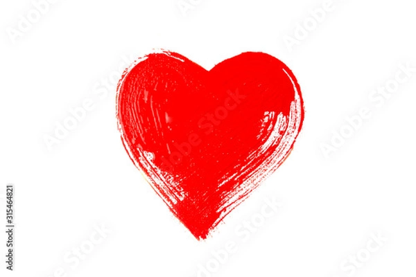 Fototapeta Red heart on a white isolated background painted with paints and a brush. The concept of valentine's day. Painting of big red heart over white background.