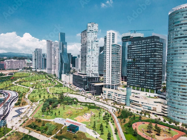 Obraz Aerial view of Santa Fe and La Mexicana Park in Mexico City,