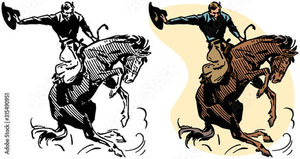 Obraz Kowboj jedzie na walącym się bronco podczas rodeo.