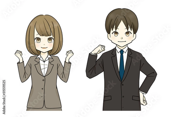 Fototapeta スーツ-男女-ガッツポーズ
