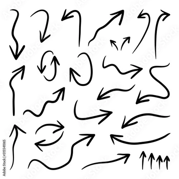 Fototapeta Hand drawn arrow vector icons set. sketch arrow design for business plan and education.