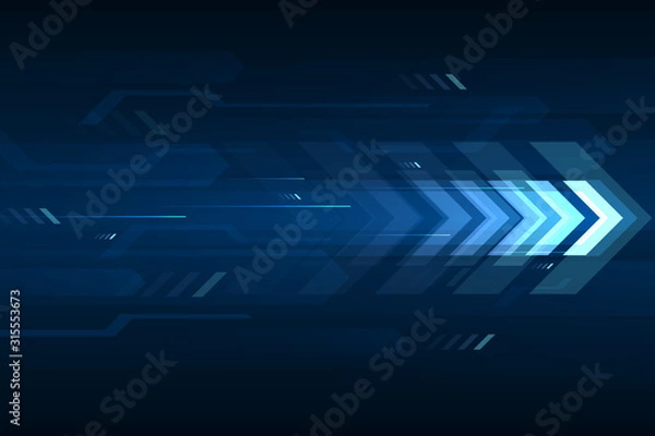 Fototapeta Arrow speed abstract blue background, communication data transfer technology concept.