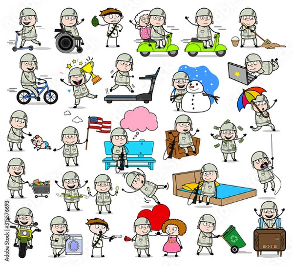 Obraz Cartoon Army Man - Set of Concepts Vector illustrations