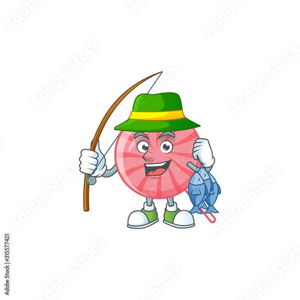 Fototapeta A Picture of happy Fishing pink round lollipop design