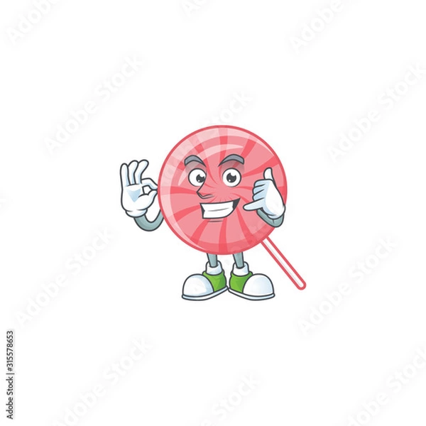 Fototapeta Call me funny pink round lollipop mascot picture style
