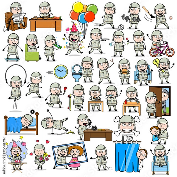 Obraz Comic Army Man - Set of Concepts Vector illustrations