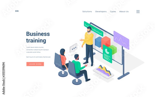 Fototapeta People taking part in business training isometric vector illustration