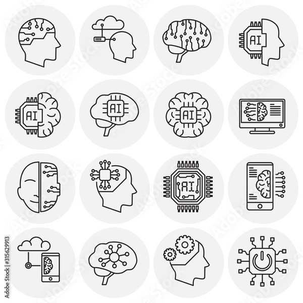 Fototapeta Ai outline related icon set on background for graphic and web design. Simple illustration. Internet concept symbol for website button or mobile app