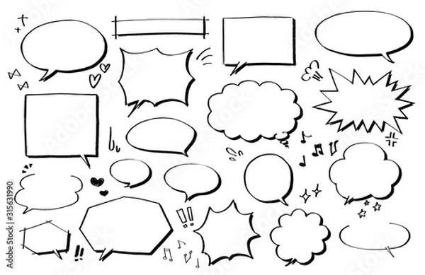 Obraz ポップテイストな手描きフキダシセット（モノクロ）