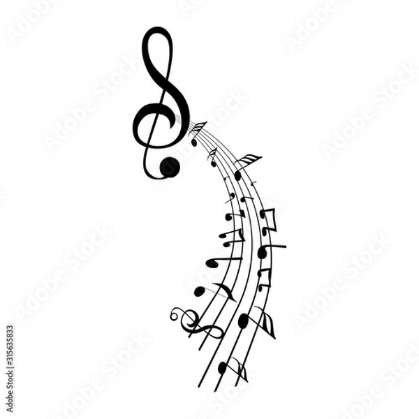 Fototapeta Music notes waving, music background, vector illustration icon