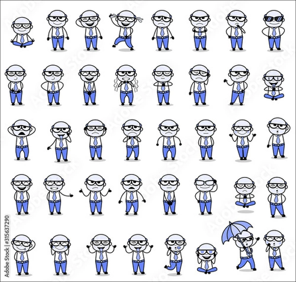 Obraz Various Comic Vintage Old Boss Poses - Set of Concepts Vector illustrations