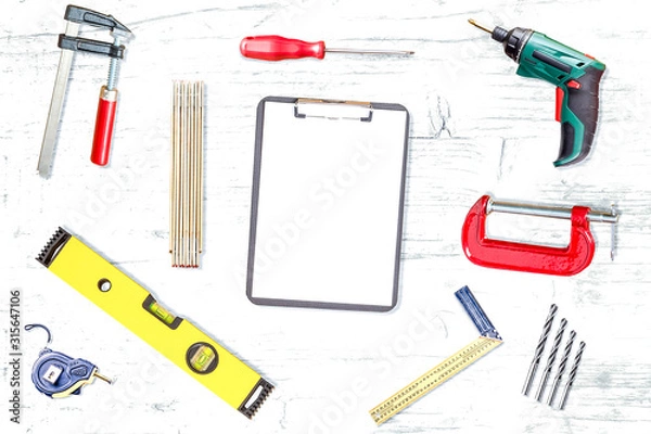 Obraz Work tools on desk top view