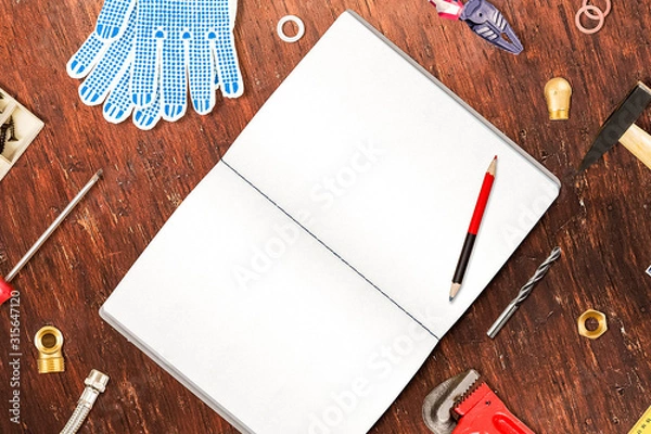 Obraz Work tools on desk top view