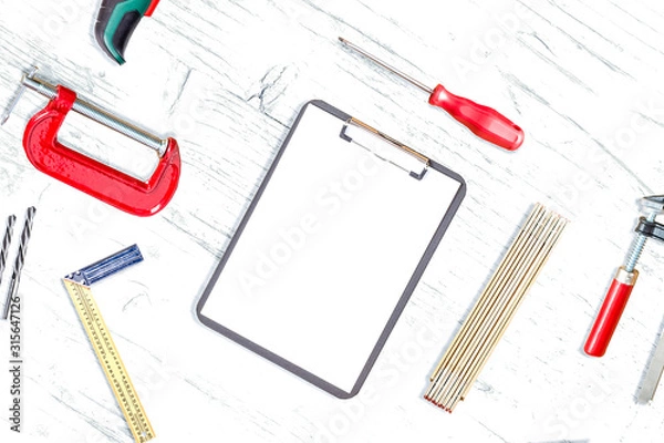 Fototapeta Work tools on desk top view