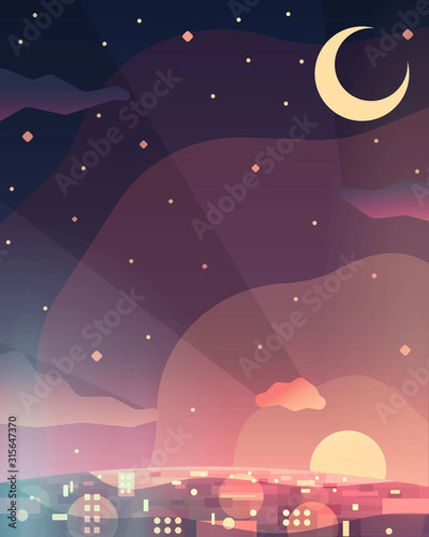 Fototapeta Dusk night sky and sunset over city