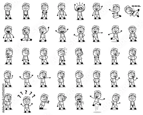 Obraz Retro Drawing of Cartoon Vendor Poses - Set of Concepts Vector illustrations