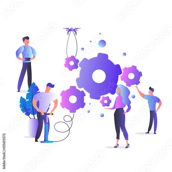 Fototapeta Teamwork concept. Can be used for banners, infographics, cards and posters on the topic of business. Pro style with a trendy gradient. Vector illustration