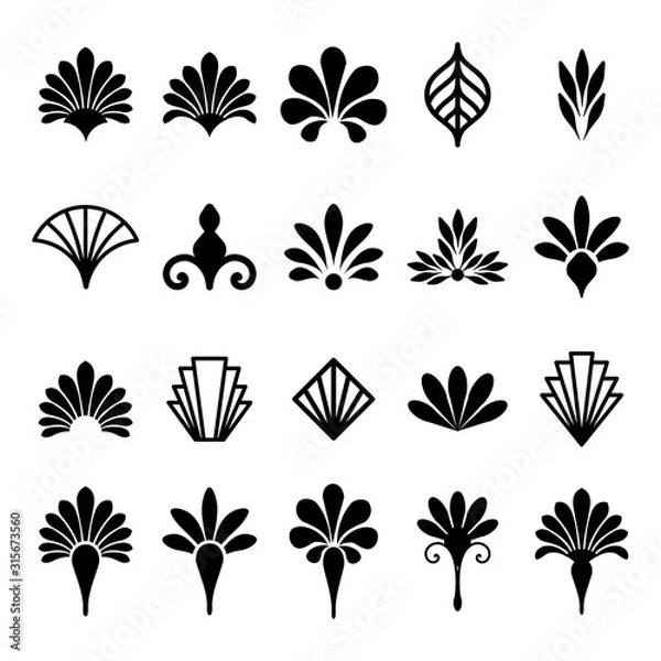 Fototapeta Beautiful set of Art Deco, Gatsby palmette ornates from 1920s fashion and design trends vector