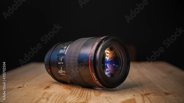 Fototapeta macro lens 100 mm close up on wood with dark background