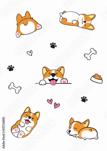 Obraz Cute vector illustration poster design with Corgi