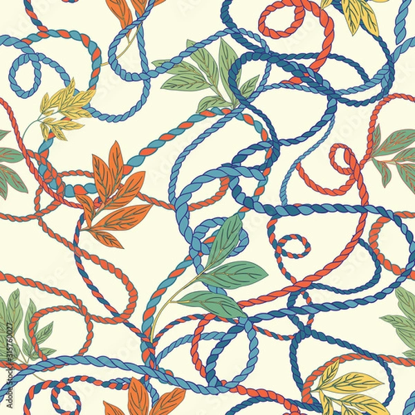 Fototapeta Spring Seamless Botanical Navy Rope Vector Pattern