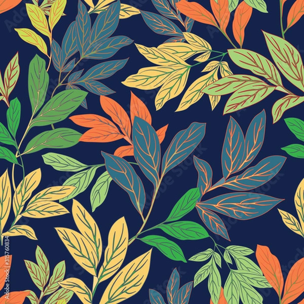 Fototapeta Seamless Leaf Jungle Vector Pattern Botanical