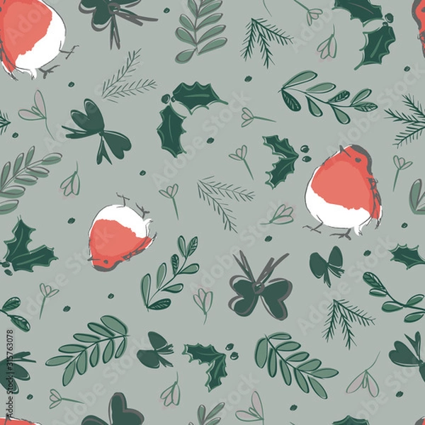 Fototapeta christmas robin decorations seamless repeat pattern