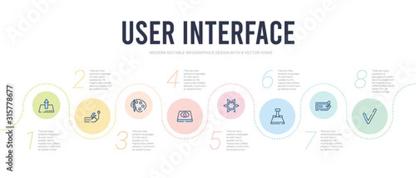 Fototapeta user interface concept infographic design template. included tick mark, shopping label, shaped paper clip, rounded point star, tiny power, artist paint palette icons