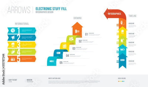 Fototapeta arrows style infogaphics design from electronic stuff fill concept. infographic vector illustration