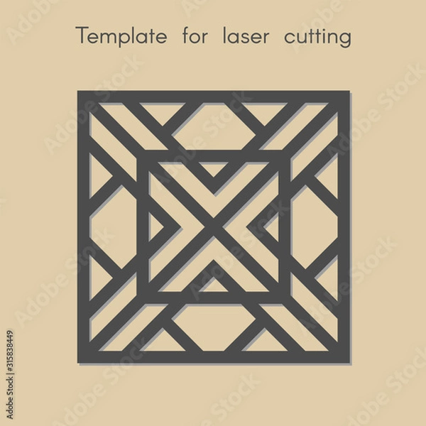 Obraz Template for laser cutting. Stencil for panels of wood, metal, plastic. Square abstract geometric background for cut. Decorative stand.